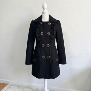 Black Wool Trench Coat Military Soldier Style Office Siren 90s Vamp Y2K